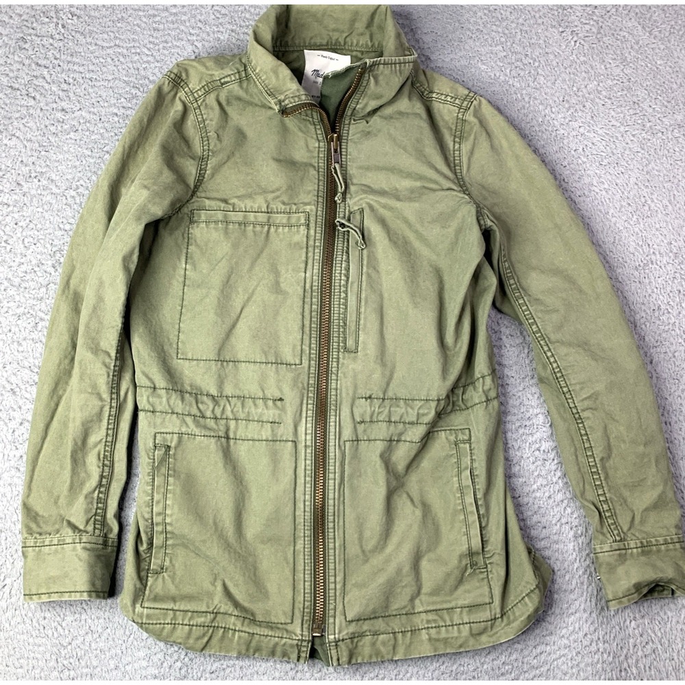 Madewell Passage Jacket Womens XS Green Utility Full Zip Pockets Mock Neck